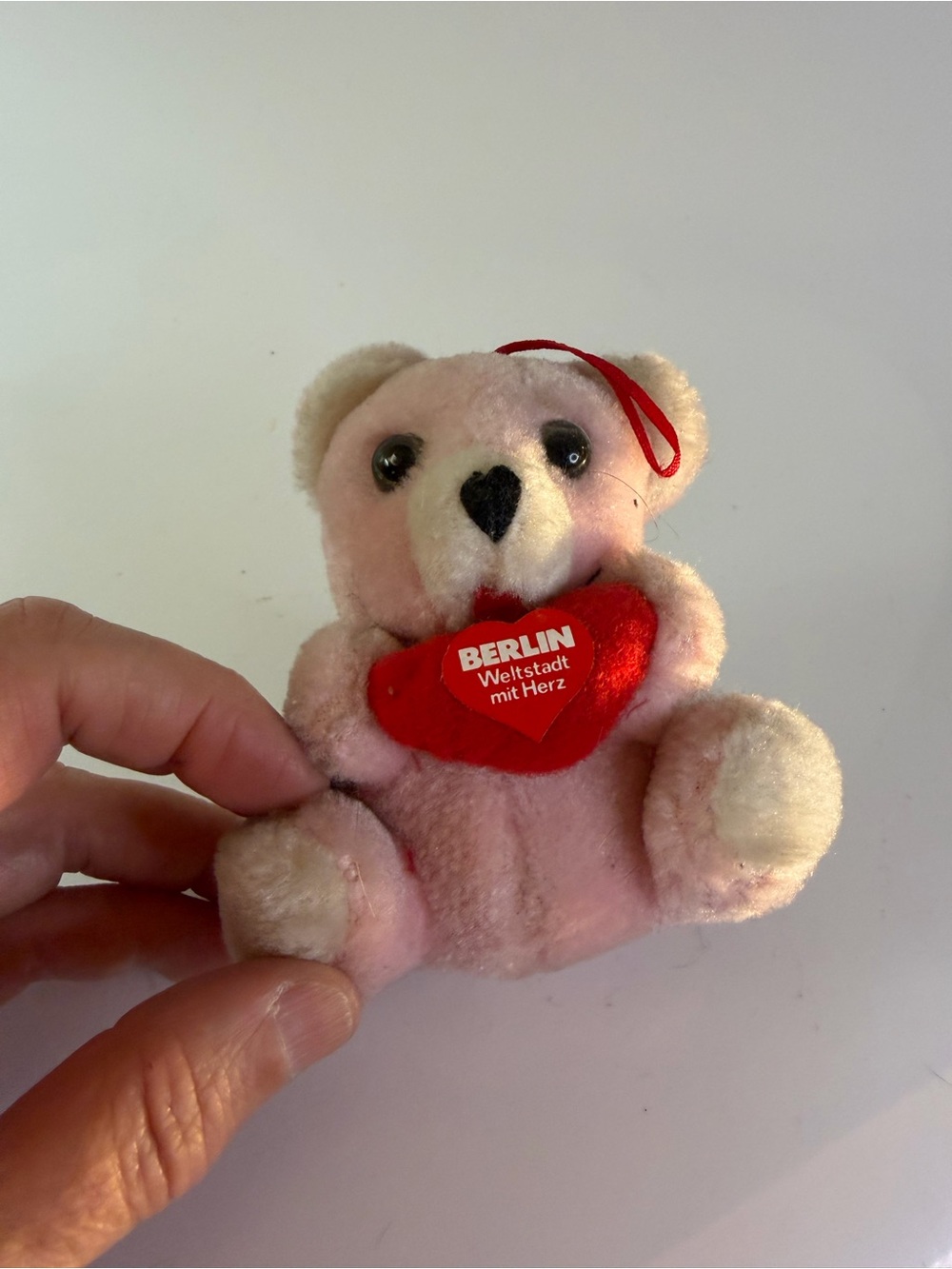 Vintage Pink Berlin Germany Heart Plush Bear Souvenir 1960s-1970s